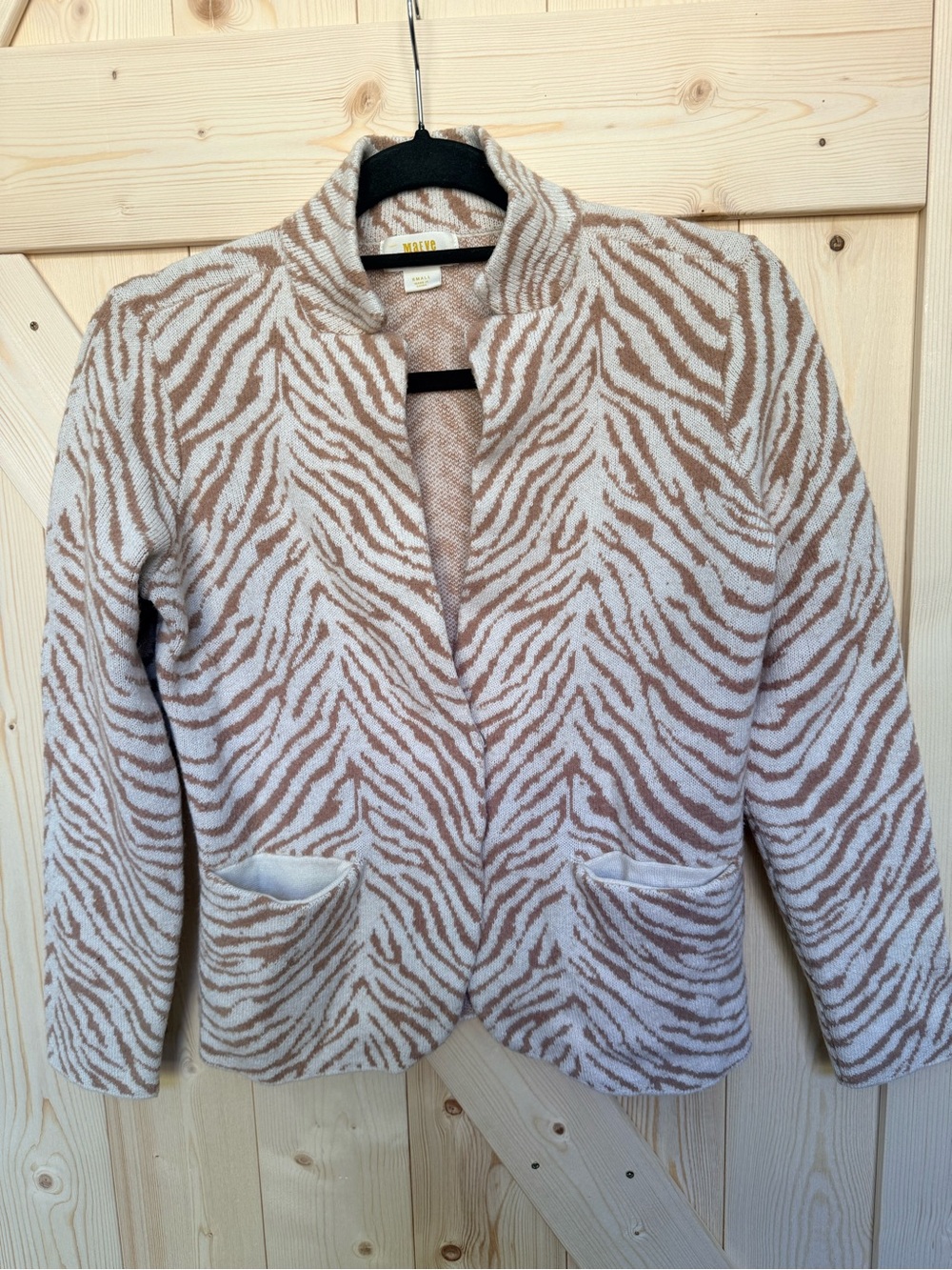Anthropologie Tan & White Zebra Print Open-Front Blazer